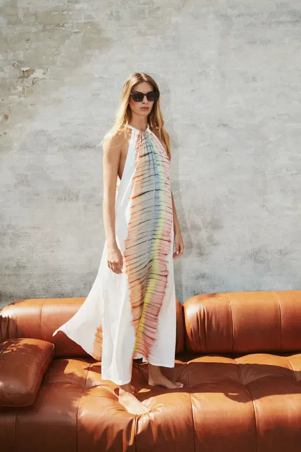 Rabens Saloner Hope Macaw Halter Maxi Dress Tangerine Combo Size M / AU 10 - Image 4