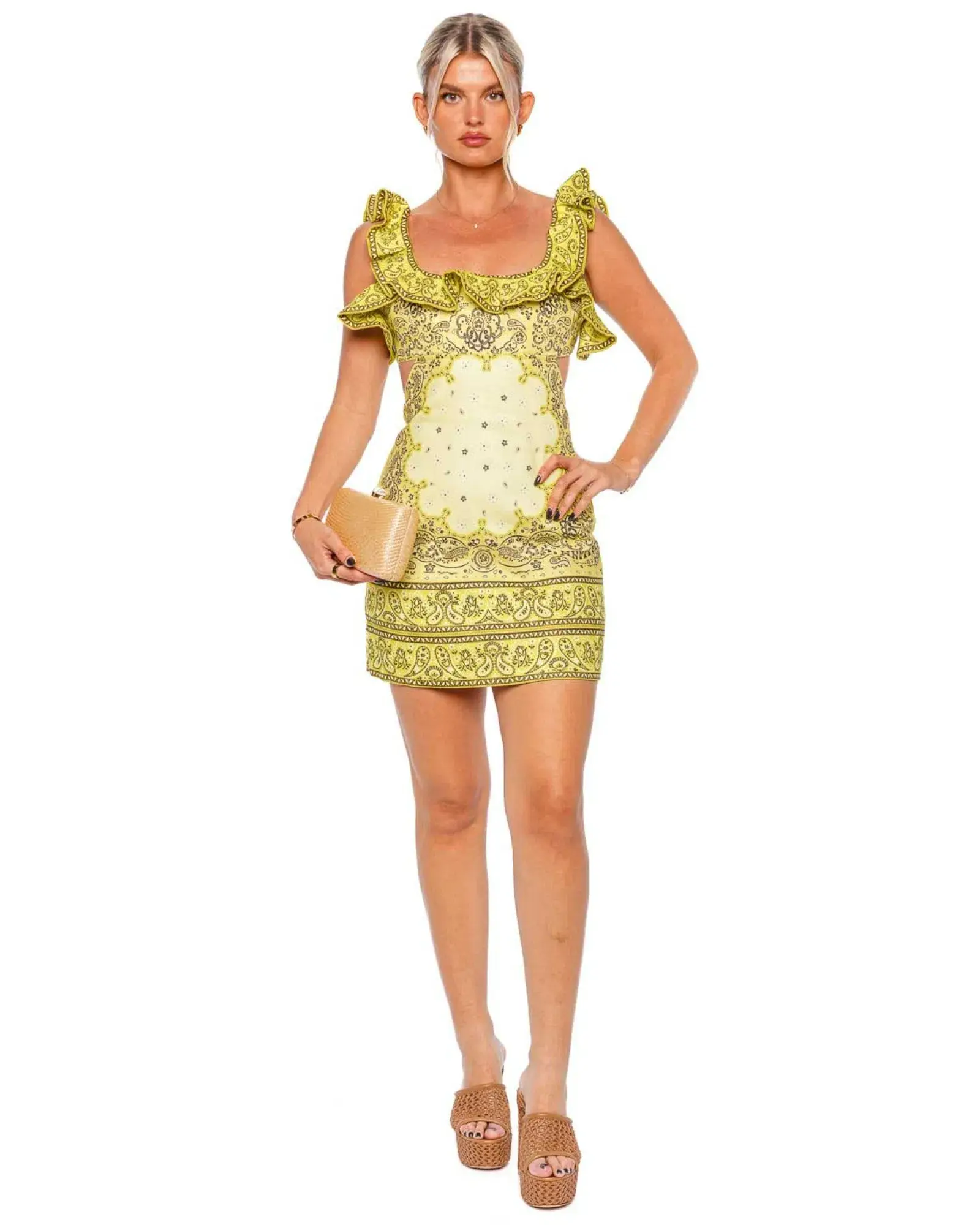 Zimmermann Matchmaker Cutout Ruffled Printed Linen Mini Dress Yellow Bandana Size 2 / AU 12 - Image 1
