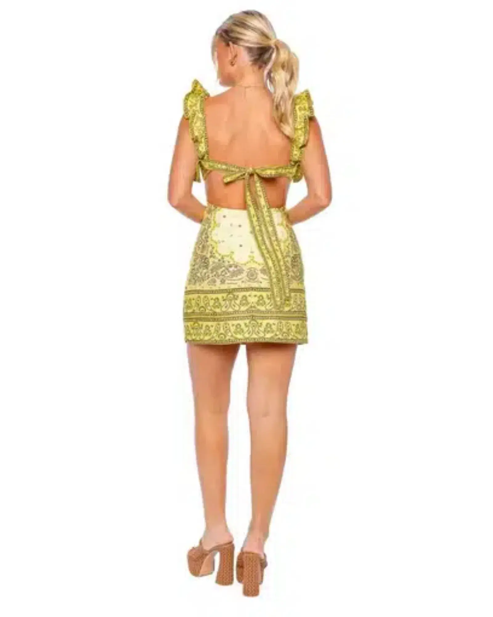 Zimmermann Matchmaker Cutout Ruffled Printed Linen Mini Dress Yellow Bandana Size 2 / AU 12 - Image 2