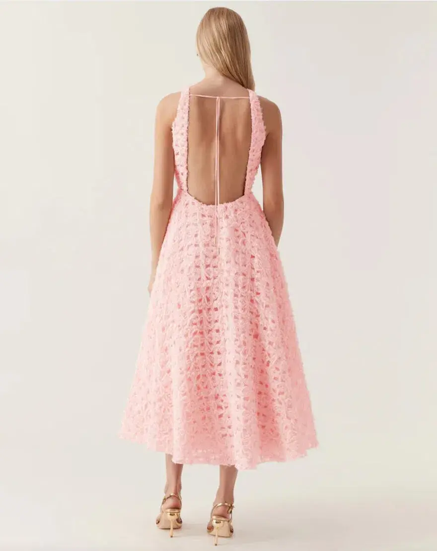 Aje Quintette Backless Midi Dress Pink Size AU 12 - Image 2