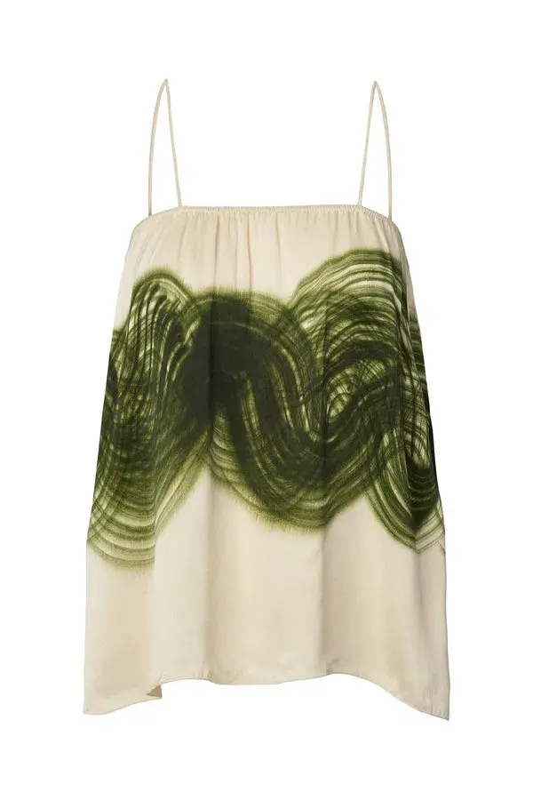 Rabens Saloner Magny Swirl String Elastic Cami and Briana Swirl Pleat Wide Pant Set in Olive Chalk Combo Size AU 10 - Image 5