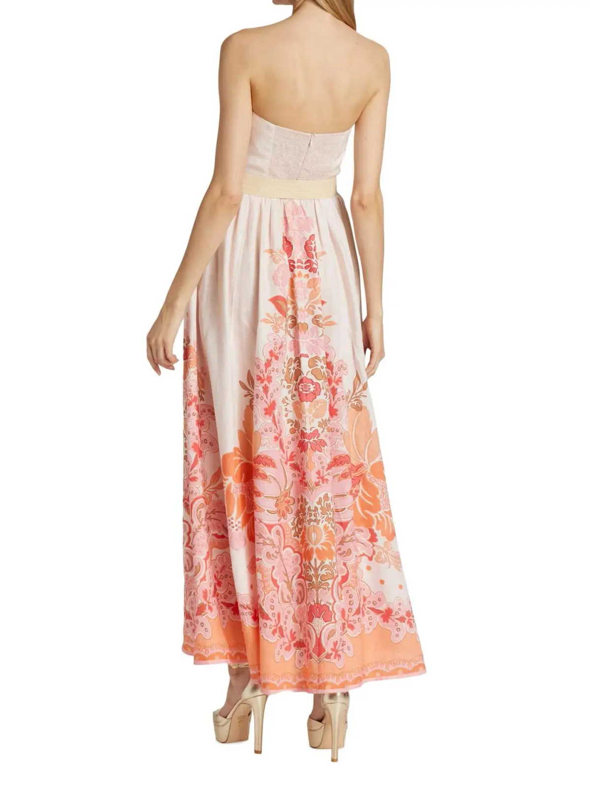 Zimmermann Violet Strapless Dress Coral Floral Size 0 / AU 8 - Image 2
