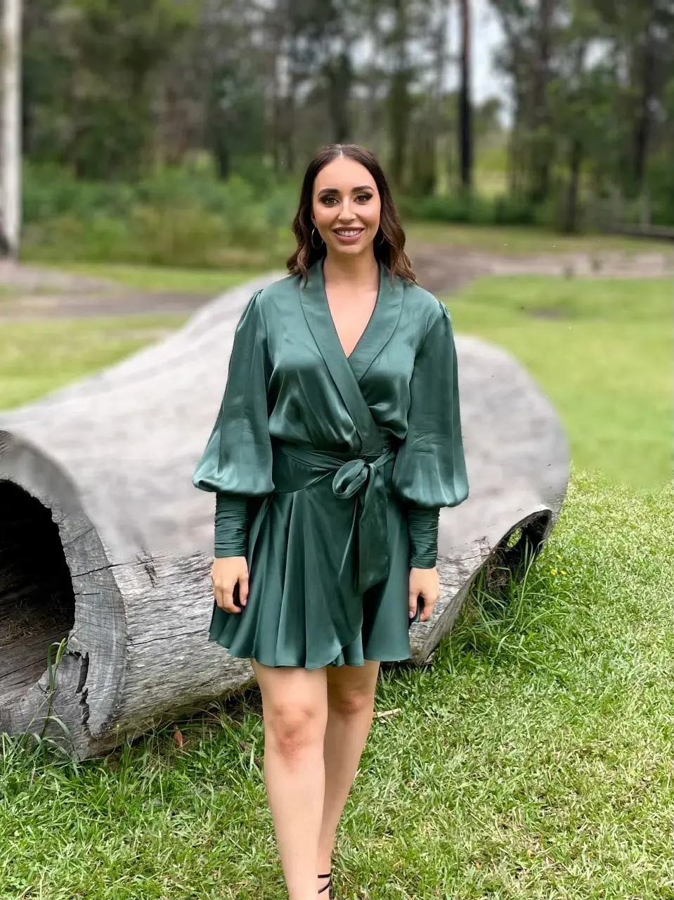 Zimmermann Silk Wrap Mini Dress in Green Size 3 / AU 14 for rent on The Volte - main image