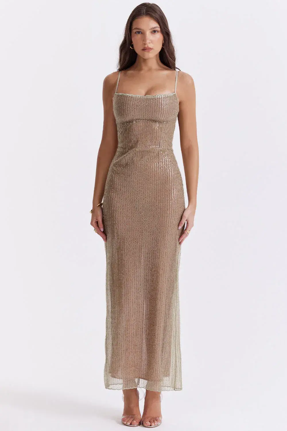 House of CB Alondra Beaded Maxi Dress Cafe Au Lait Size XS / AU 6 - Image 2