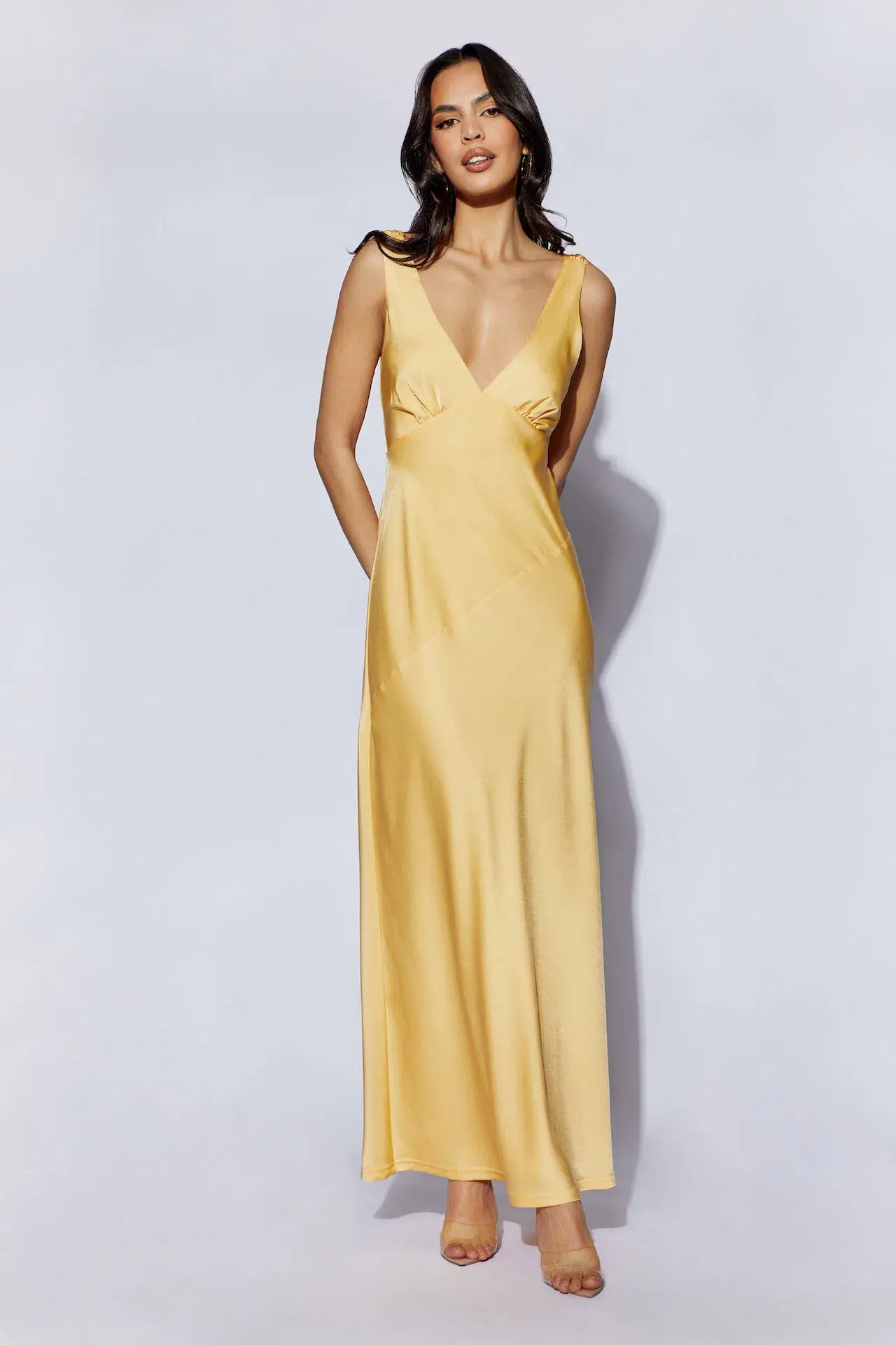 Meshki Nadia Maxi Satin Dress With Back Cowl in Lemon Size XS / AU 6 - Image 1