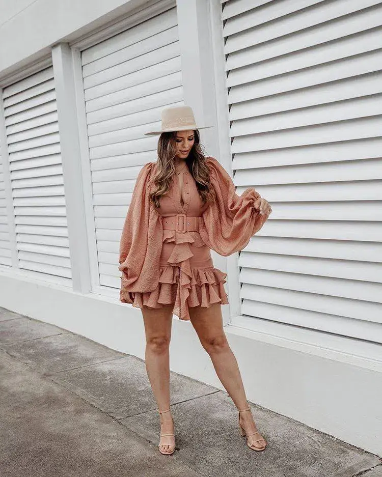 Shona Joy Charlotte Draped Mini Dress Desert Rose Size 10 for rent on The Volte - main image