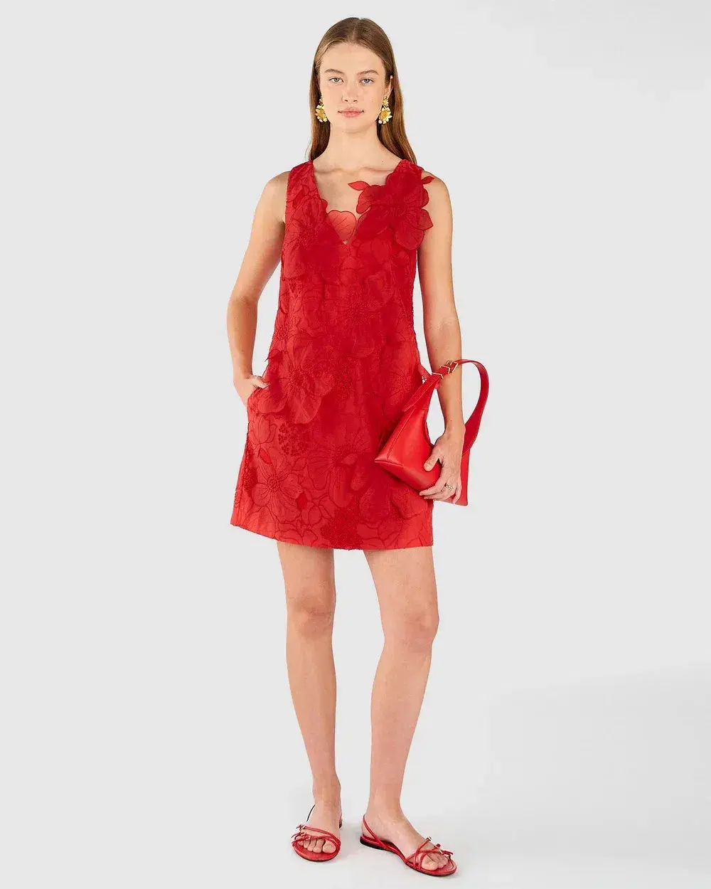 Oroton Lace Shift Mini Dress Poppy Size 4 - Image 1