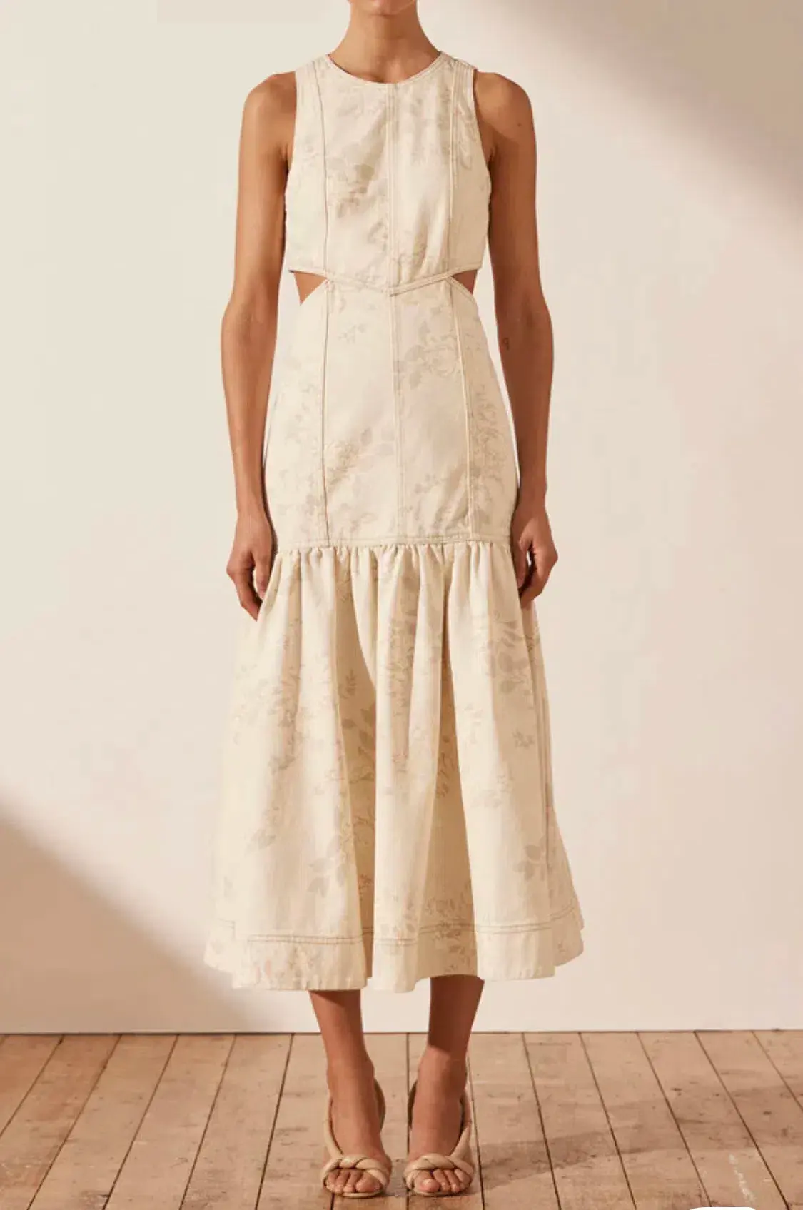 Shona Joy Monica Panelled Cut Out Midi Dress Cream Size 10 - Image 1