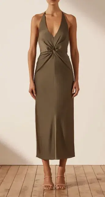 Shona Joy Luxe Twist Front Halter Midi Dress Green Size 8 - Image 1