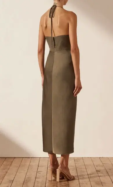 Shona Joy Luxe Twist Front Halter Midi Dress Green Size 8 - Image 3