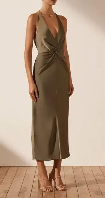 Shona Joy Luxe Twist Front Halter Midi Dress Green Size 8 - Image 2
