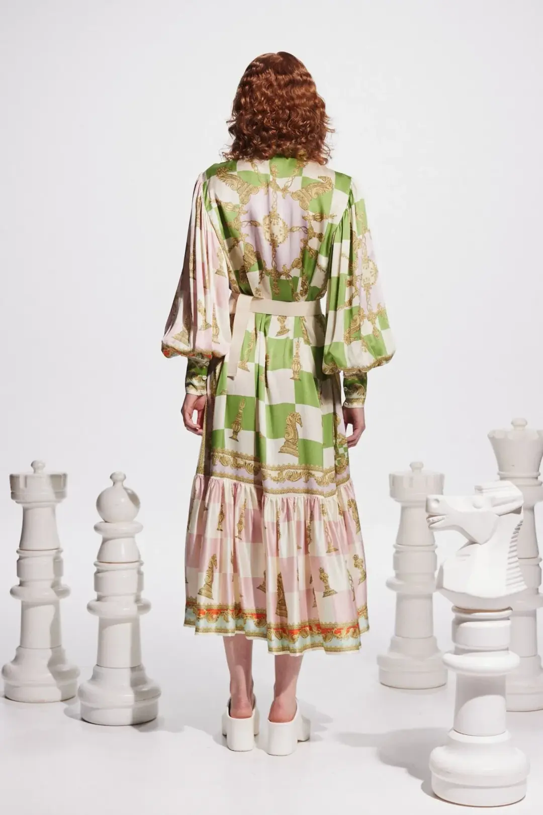 Alemais Checkmate Silk Midi Shirtdress Multi Size 12  for rent on The Volte - main image