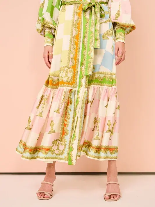 Alemais Checkmate Silk Midi Shirtdress Multi Size 12  for rent on The Volte - main image