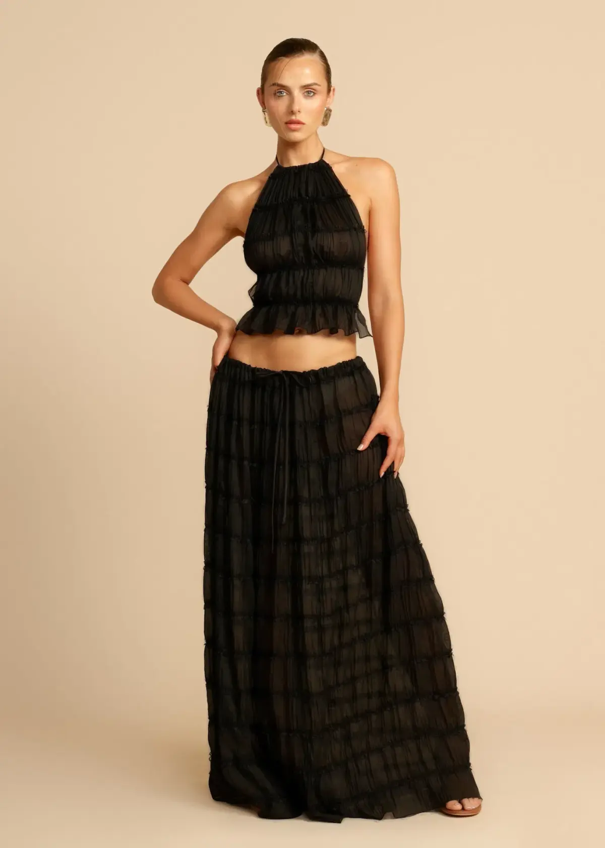 Arcina Ori Juliette Halter Top & Maxi Skirt Set in Black Size S (6-10 AU) - Image 2