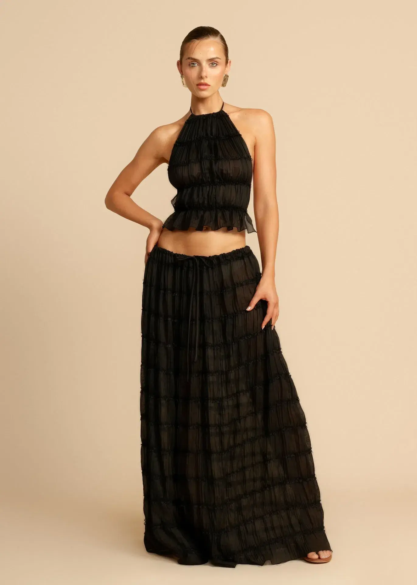 Arcina Ori Juliette Halter Top & Maxi Skirt Set in Black Size S (6-10 AU) - Image 2