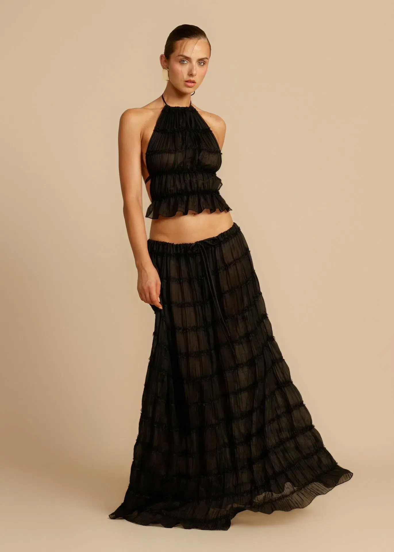 Arcina Ori Juliette Halter Top & Maxi Skirt Set in Black Size S (6-10 AU) - Image 1