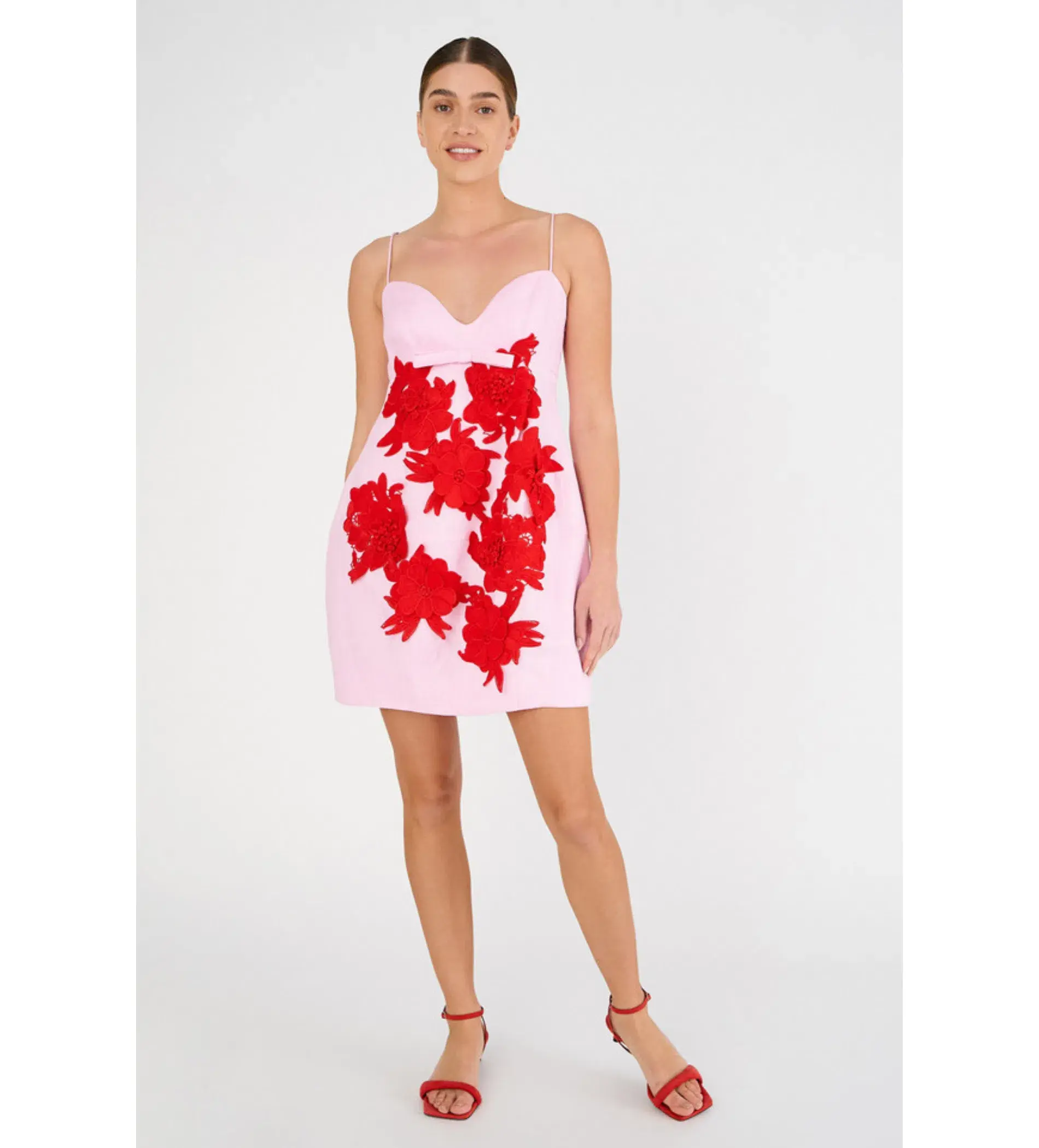 Oroton Contrast 3D Flower Mini Dress in Rose/Poppy Size 6  - Image 1