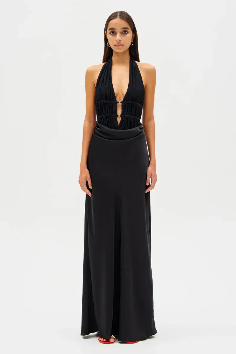 Misha Celine Satin Maxi Dress Black Size 8/S - Image 4
