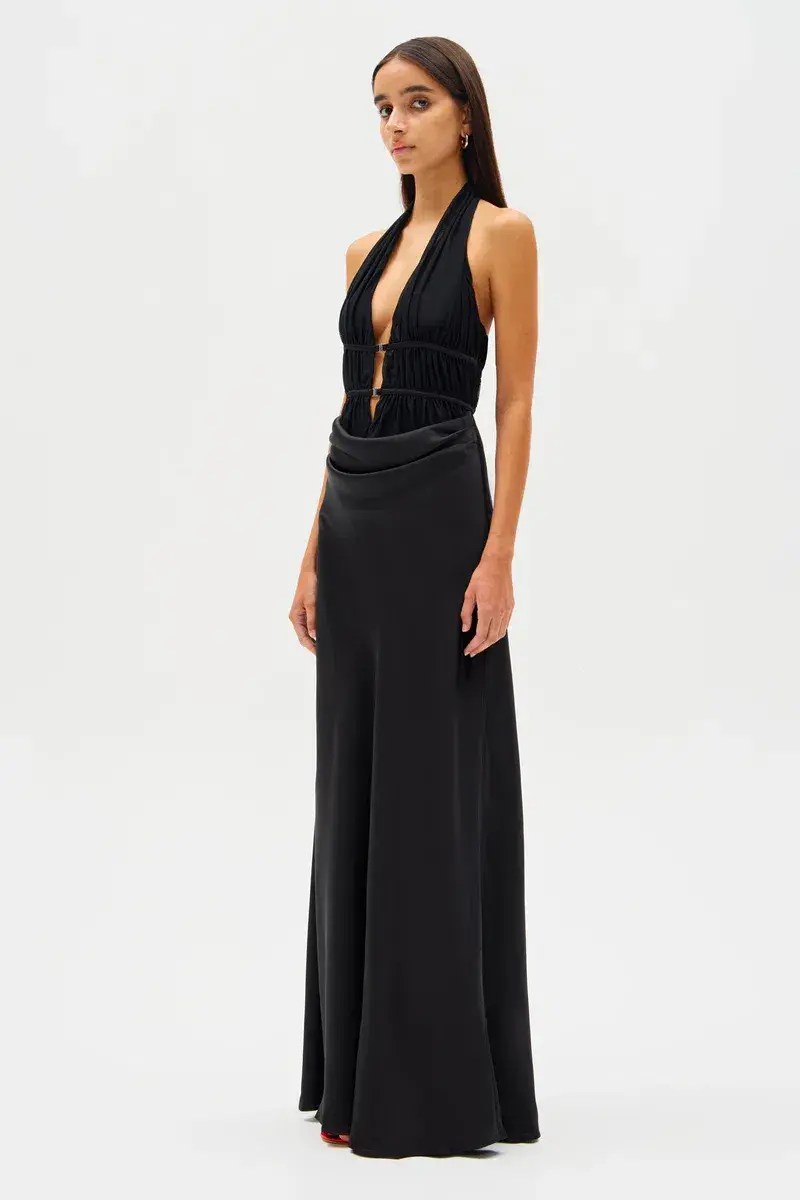 Misha Celine Satin Maxi Dress Black Size 8/S - Image 2