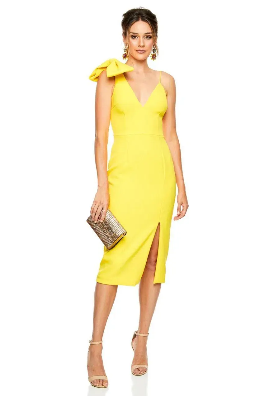 Rebecca Vallance Love Bow Midi Dress Yellow Size 8 - Image 1