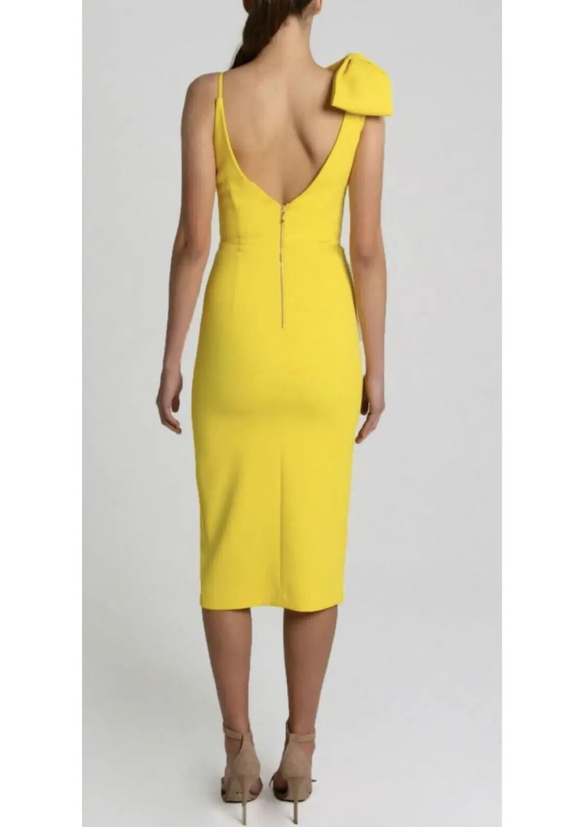Rebecca Vallance Love Bow Midi Dress Yellow Size 8 - Image 3
