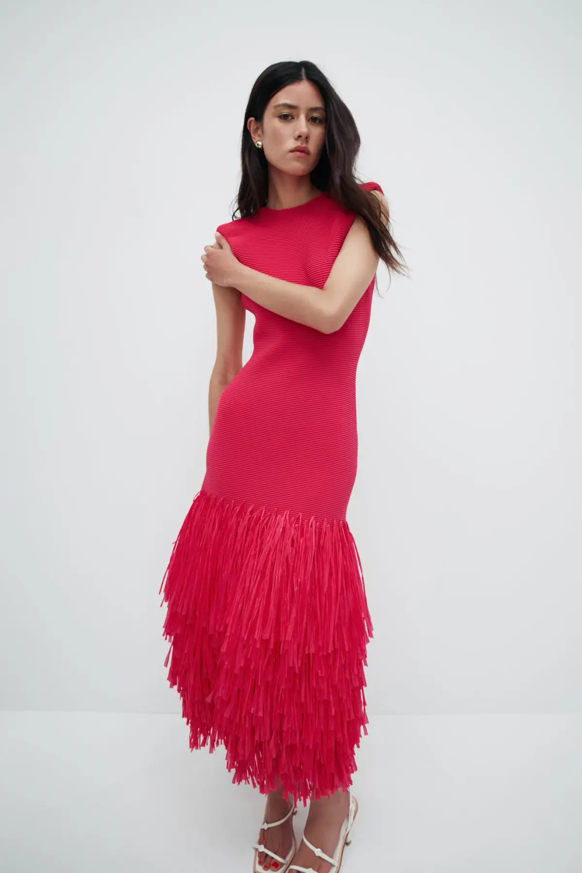Aje Rushes Raffia Knit Midi Dress in Deep Fuschia Size M (AU 10) - Image 2