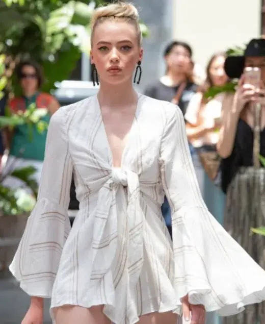 Shona Joy Alba Flared Sleeve Tie Front Playsuit Cream Size 8 for rent on The Volte - main image