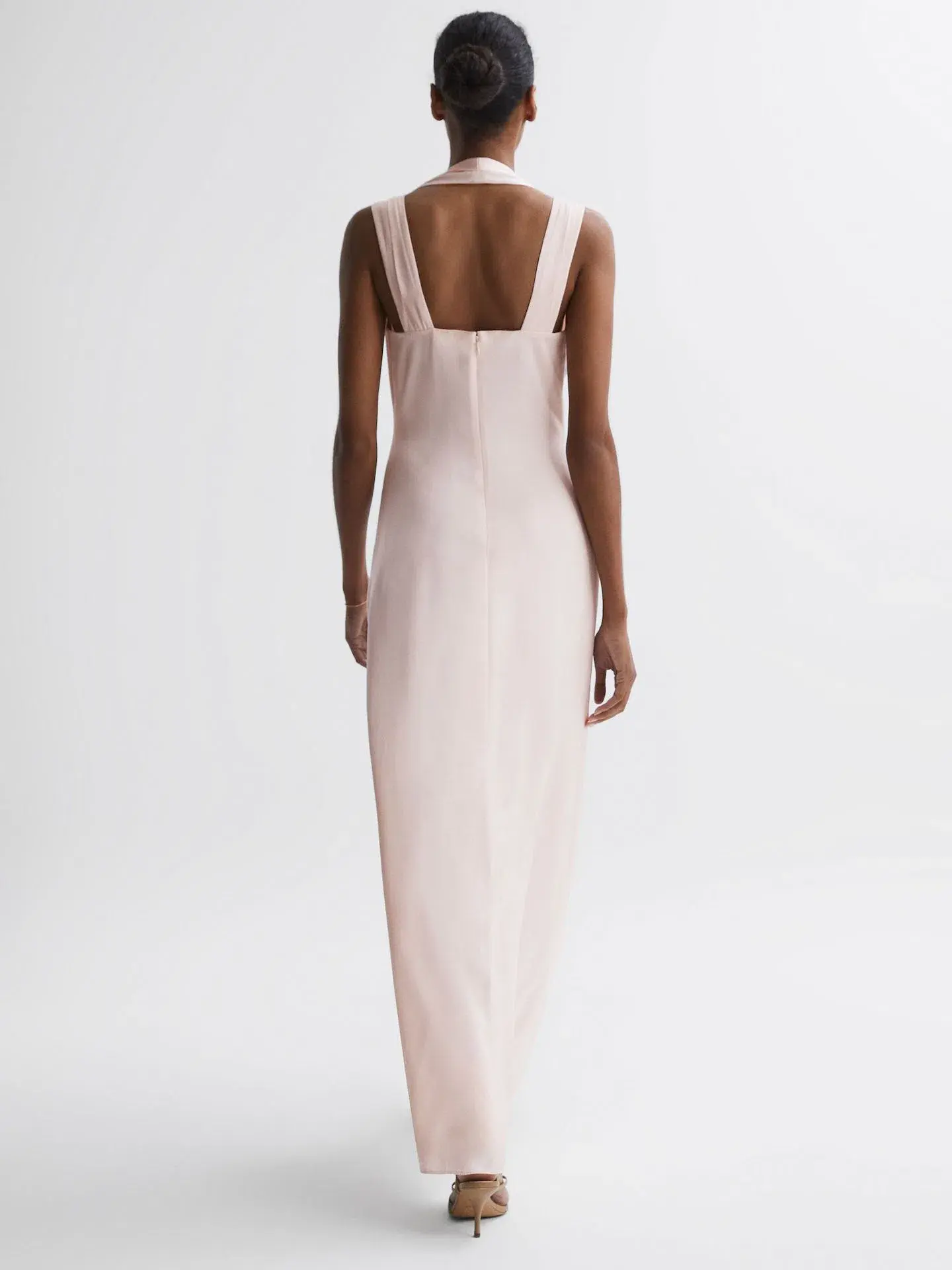 Reiss Lila Bridesmaid Twist Detail Midi Dress Nude Size XS / AU 6 - Image 3