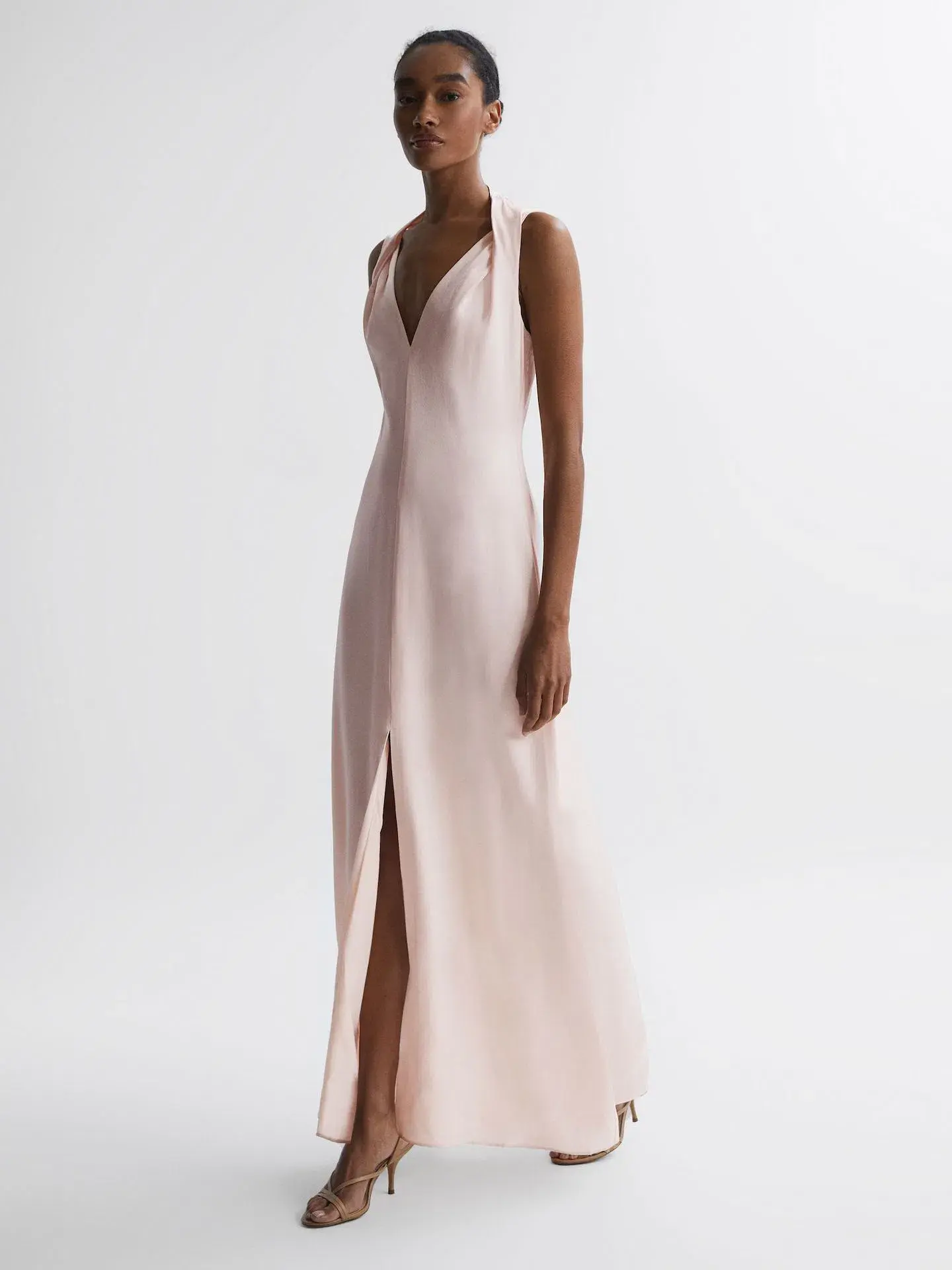 Reiss Lila Bridesmaid Twist Detail Midi Dress Nude Size XS / AU 6 - Image 1