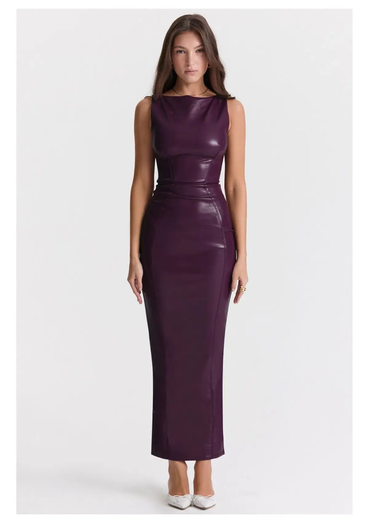 House of CB Sahara Vegan Leather Maxi Dress Merlot Size 8 - Image 1