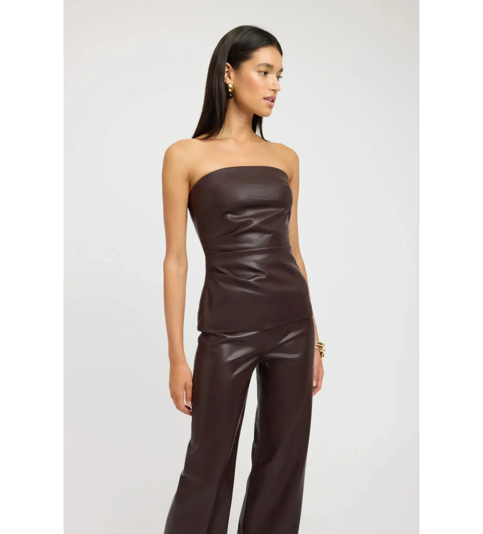 Kookai Phoenix Rouched Top and Phoenix Pant Set Chocolate Size 38 / AU 10 - Image 2