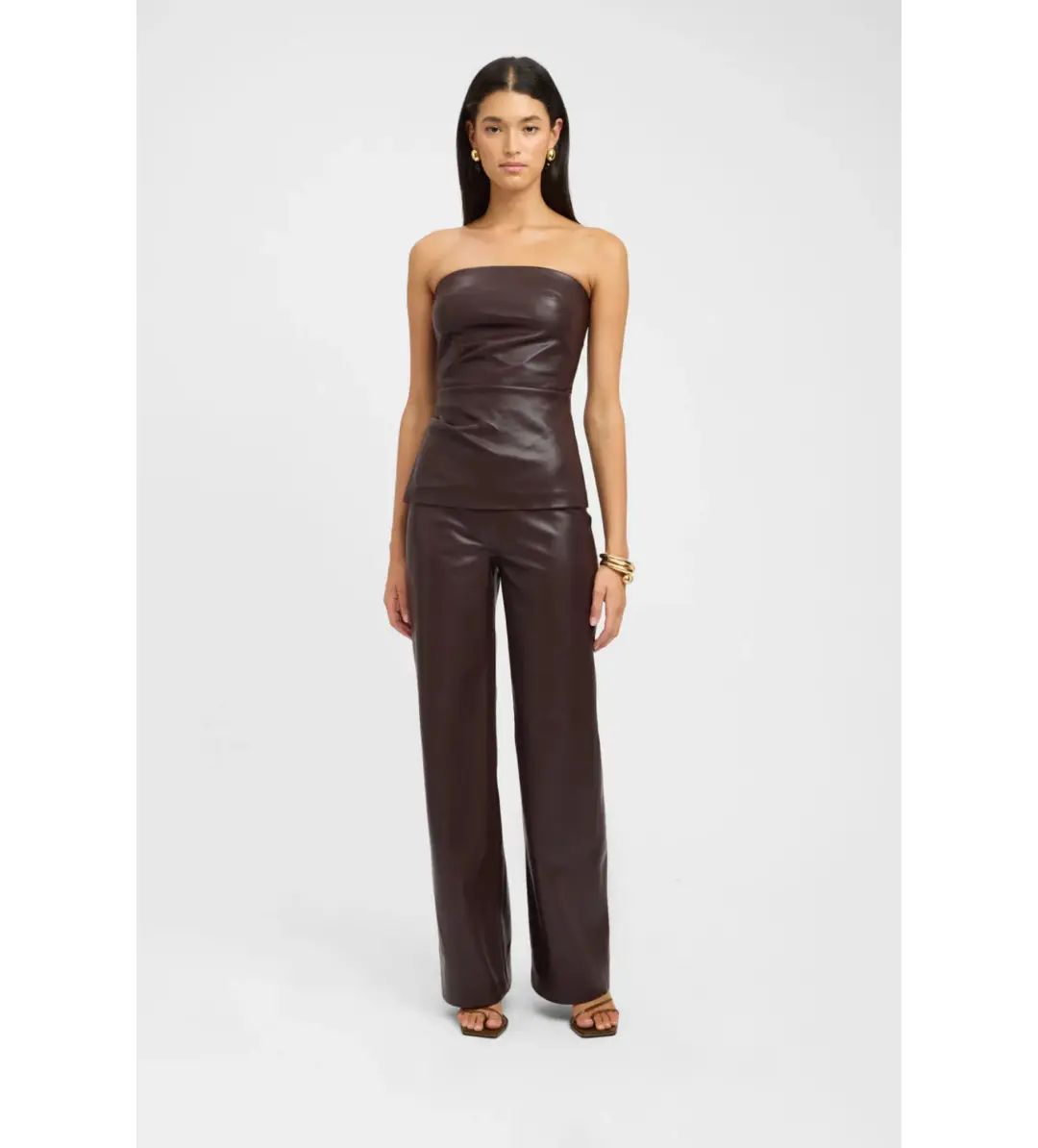Kookai Phoenix Rouched Top and Phoenix Pant Set Chocolate Size 38 / AU 10 for rent on The Volte - main image