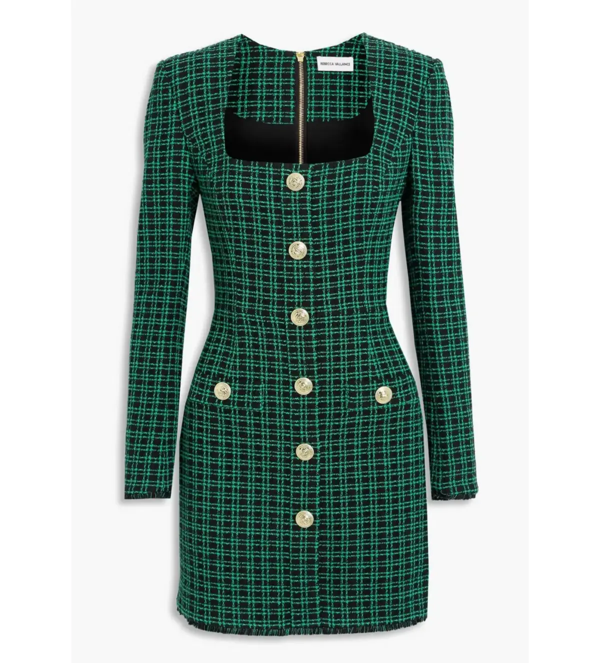 Rebecca Vallance Becca Checked Cotton Blend Tweed Mini Dress Green Size AU 14  - Image 3
