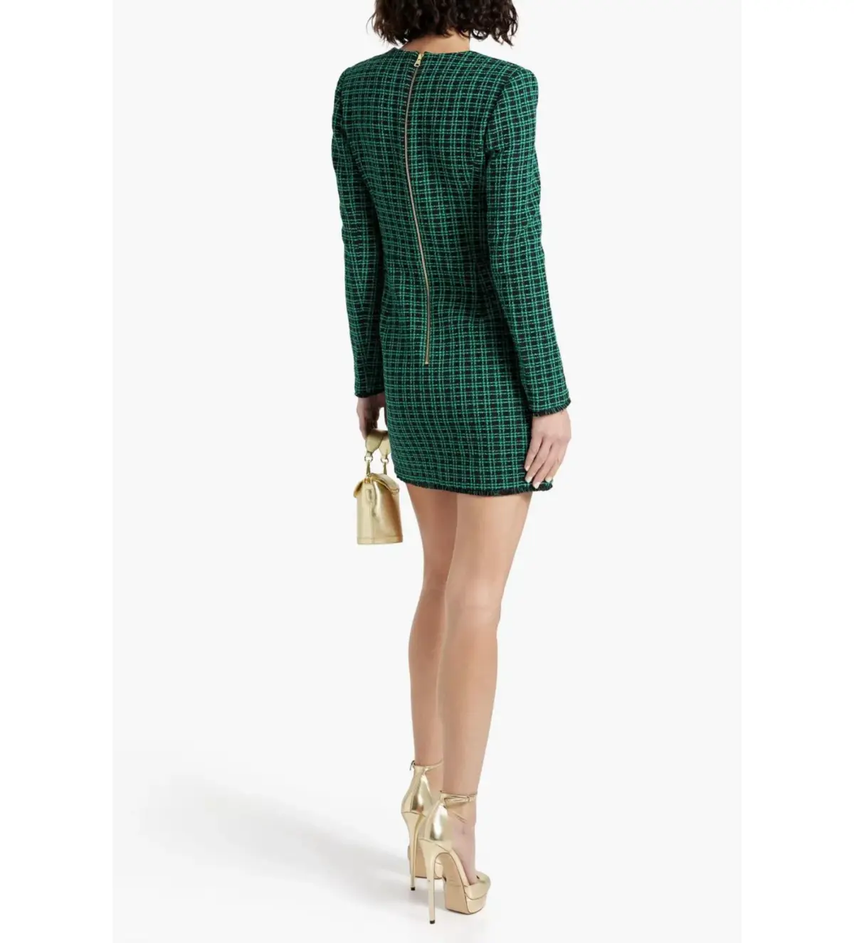 Rebecca Vallance Becca Checked Cotton Blend Tweed Mini Dress Green Size AU 14  - Image 2