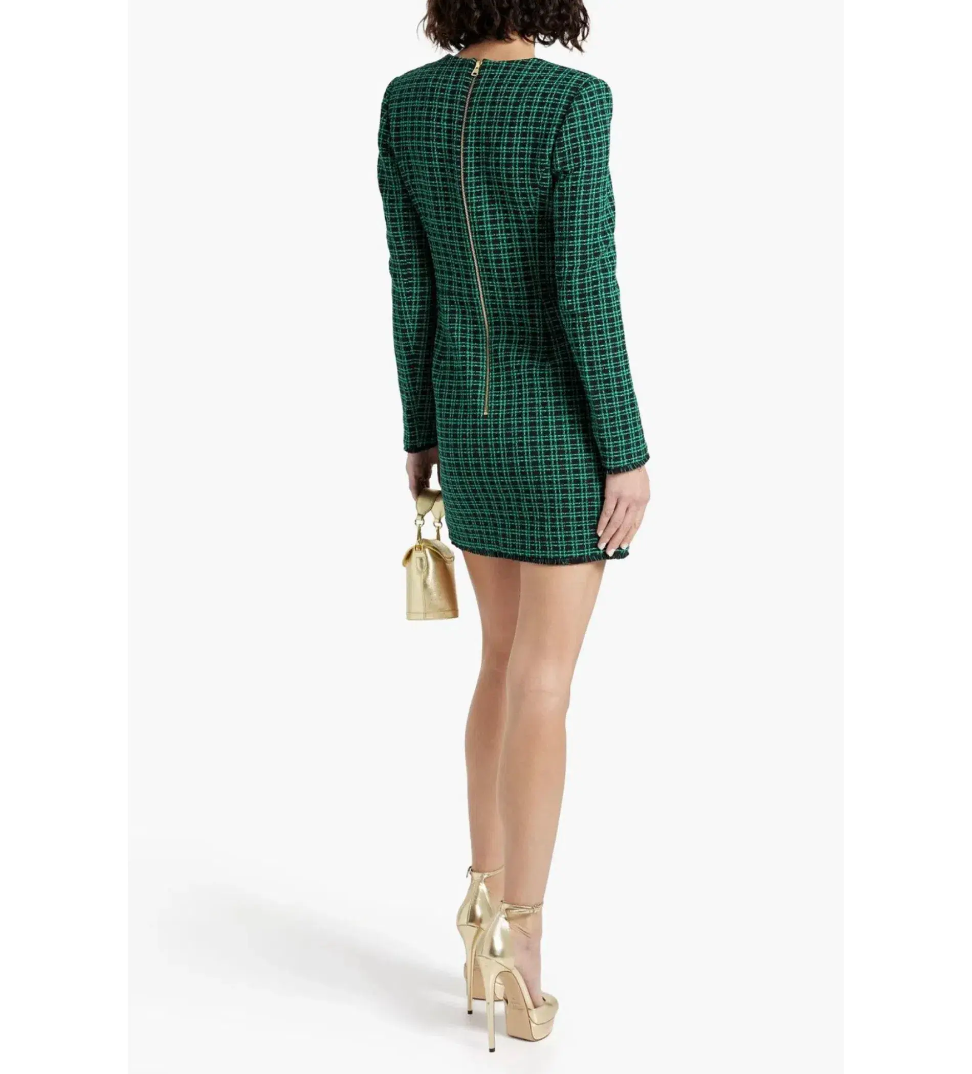 Rebecca Vallance Becca Checked Cotton Blend Tweed Mini Dress Green Size AU 14  - Image 2