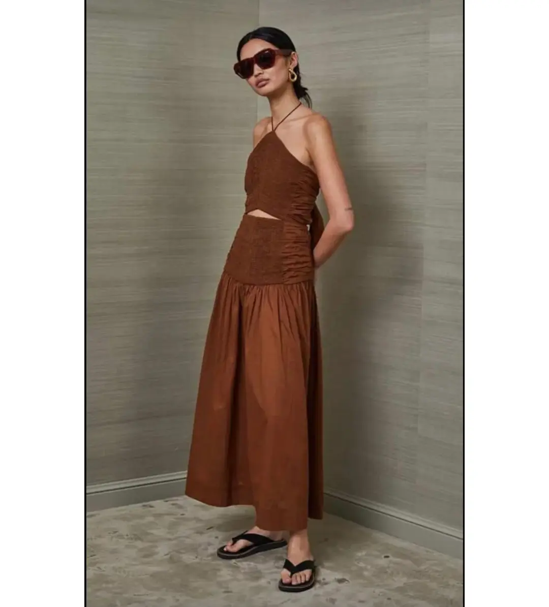 Bec & Bridge Carrie Halter Midi Dress Brown Size AU 10  for rent on The Volte - main image