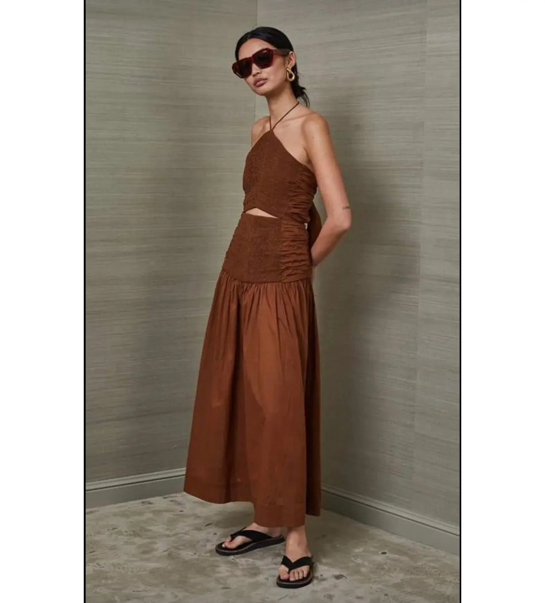 Bec & Bridge Carrie Halter Midi Dress Brown Size AU 10  - Image 3