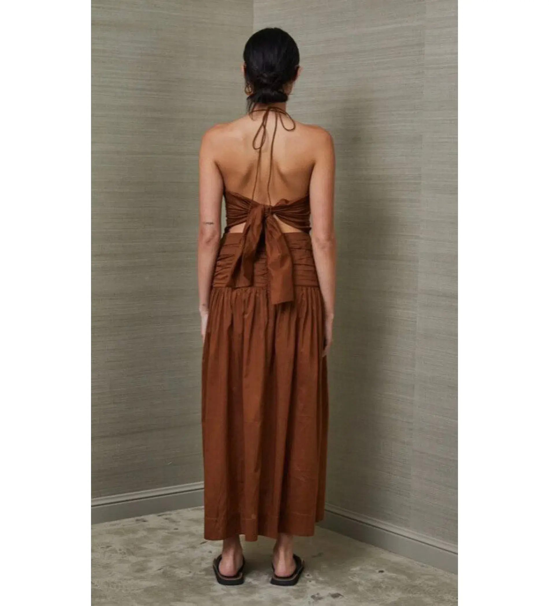 Bec & Bridge Carrie Halter Midi Dress Brown Size AU 10  - Image 4