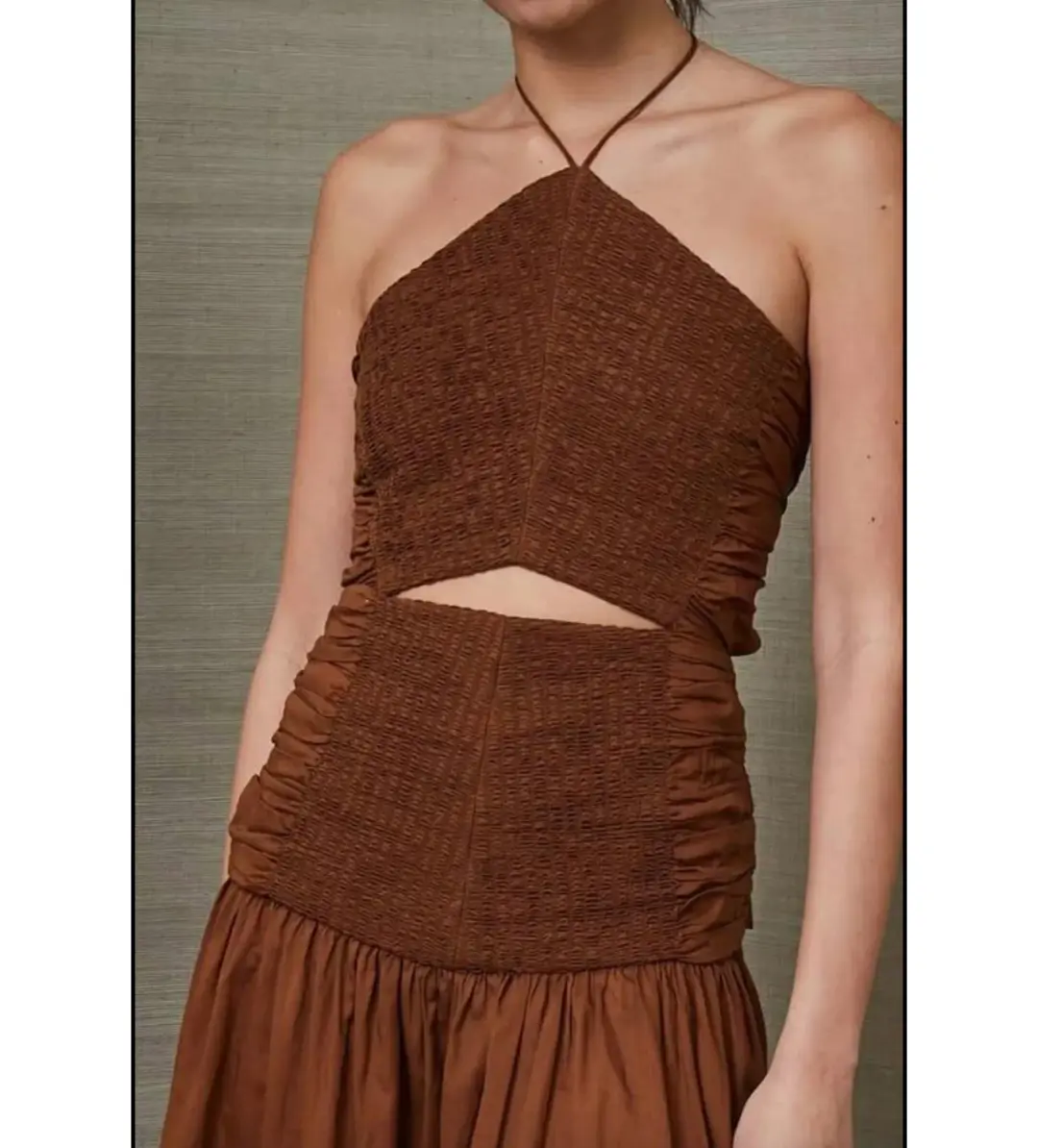 Bec & Bridge Carrie Halter Midi Dress Brown Size AU 10  for rent on The Volte - main image