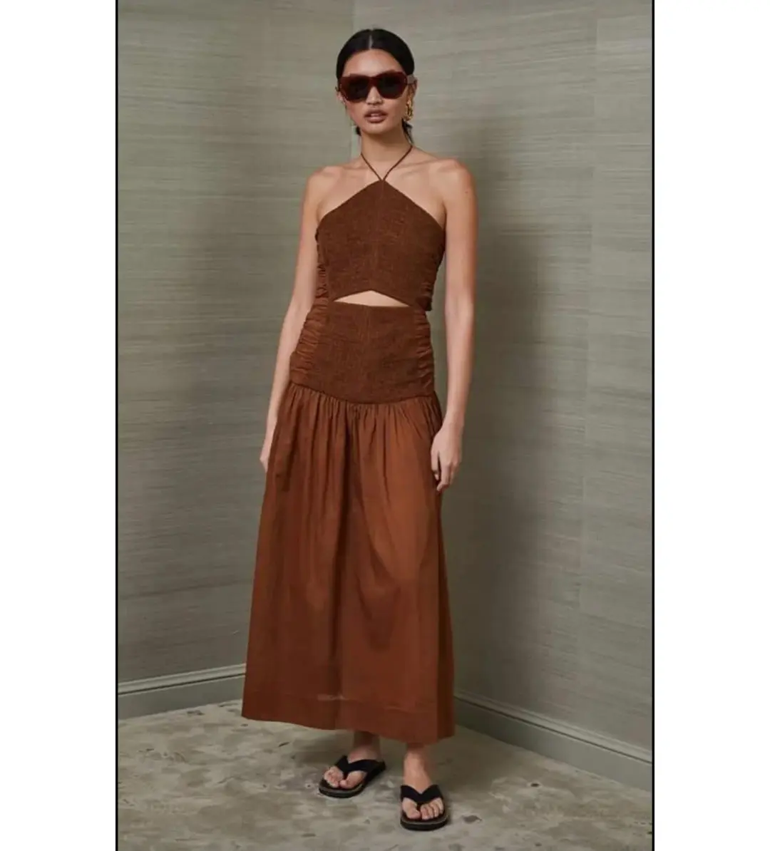 Bec & Bridge Carrie Halter Midi Dress Brown Size AU 10  for rent on The Volte - main image