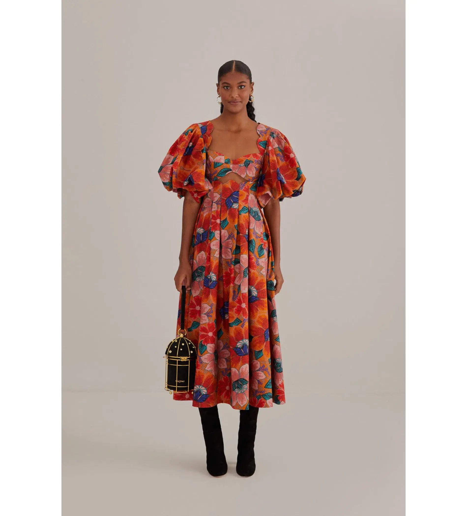 Farm Rio Orange Maria’s Floral Cut Out Midi Dress Size L / AU 12 - Image 1