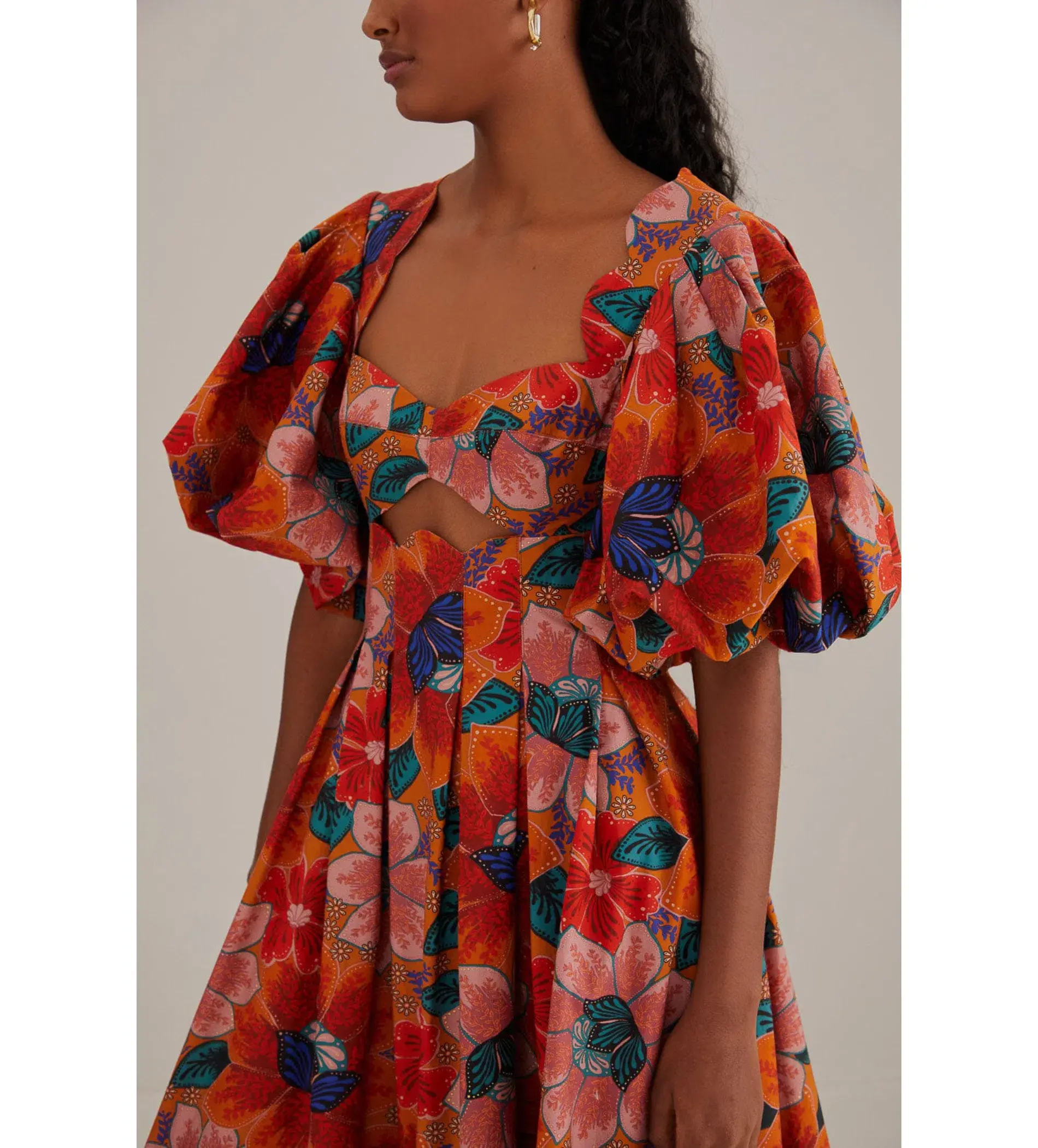 Farm Rio Orange Maria’s Floral Cut Out Midi Dress Size L / AU 12 - Image 2