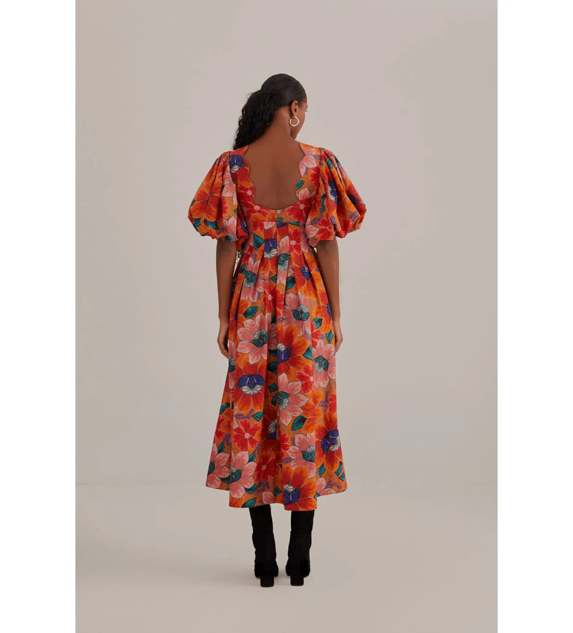 Farm Rio Orange Maria’s Floral Cut Out Midi Dress Size L / AU 12 - Image 4