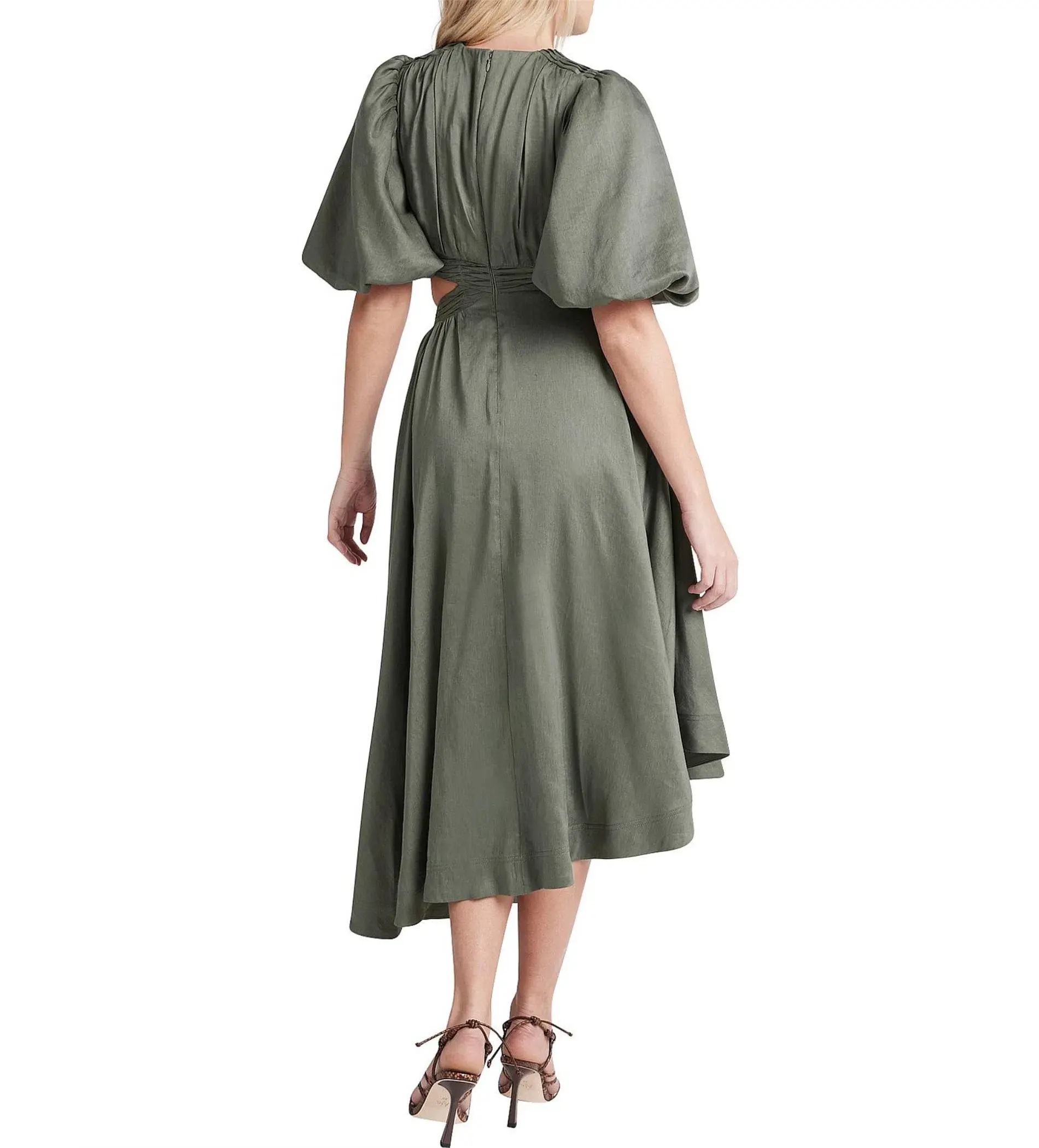 Aje Tidal Tucked Cut Out Midi Dress in Oakmoss Size AU 14 - Image 5