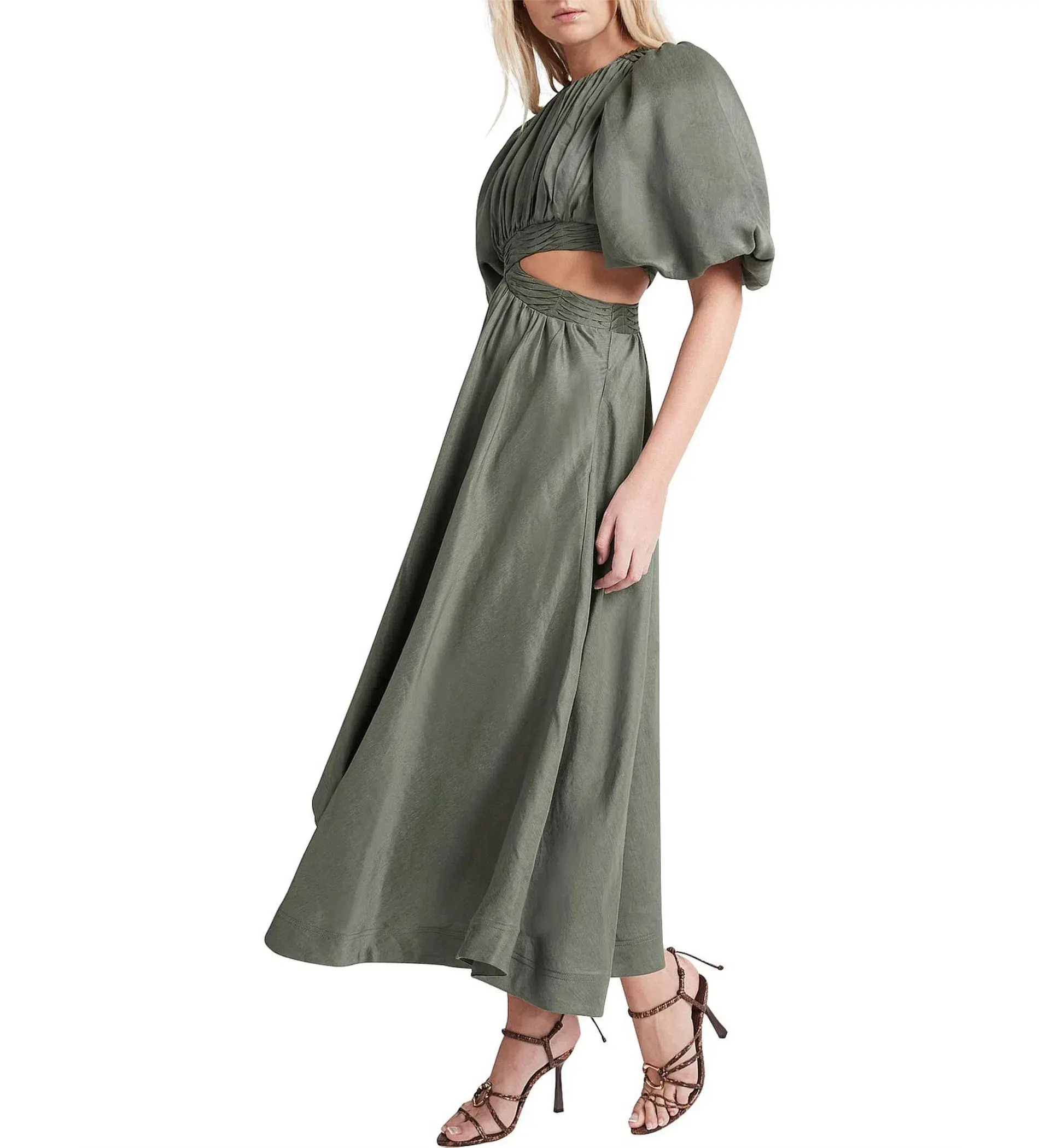 Aje Tidal Tucked Cut Out Midi Dress in Oakmoss Size AU 14 - Image 3