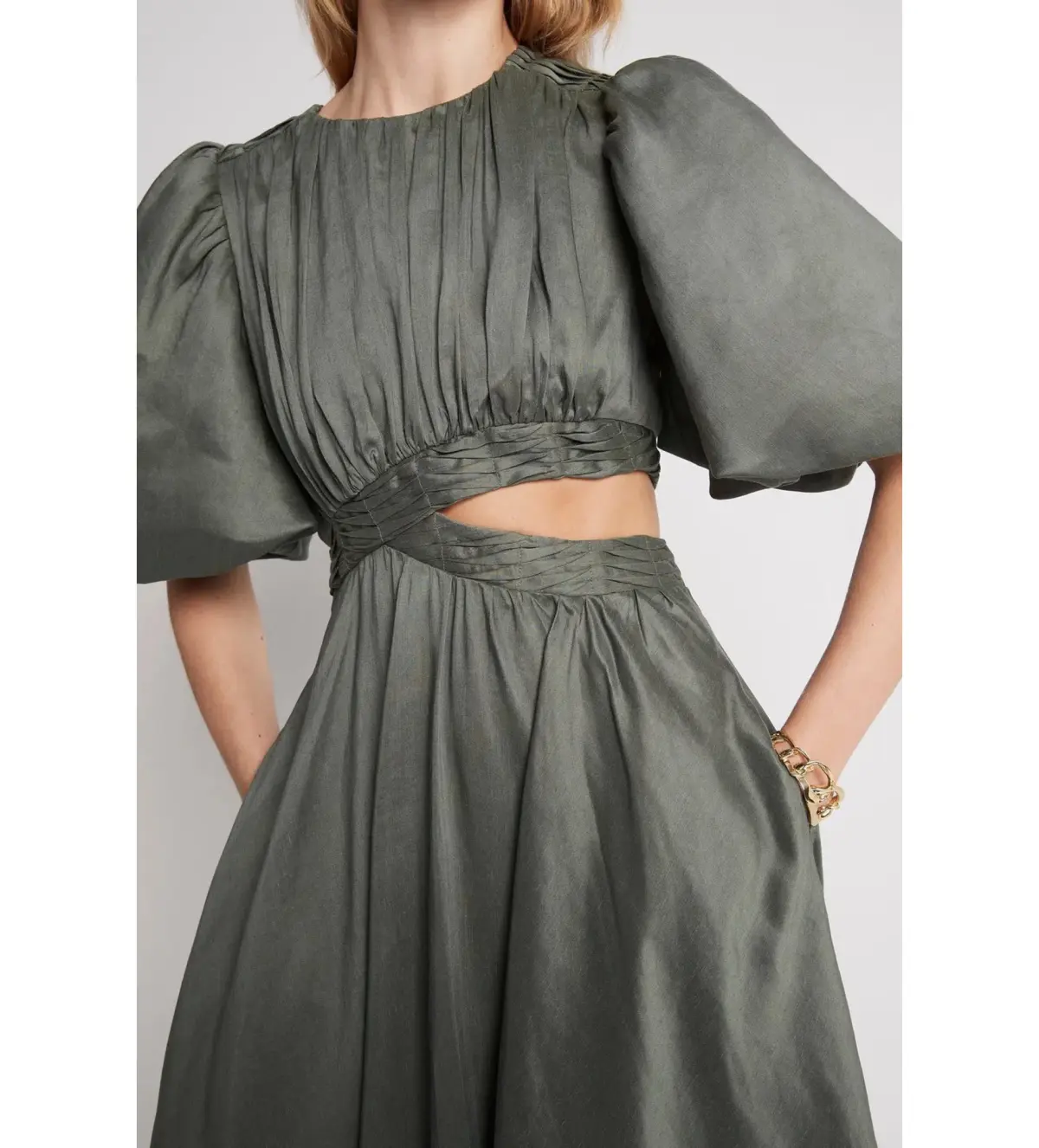 Aje Tidal Tucked Cut Out Midi Dress in Oakmoss Size AU 14 - Image 2