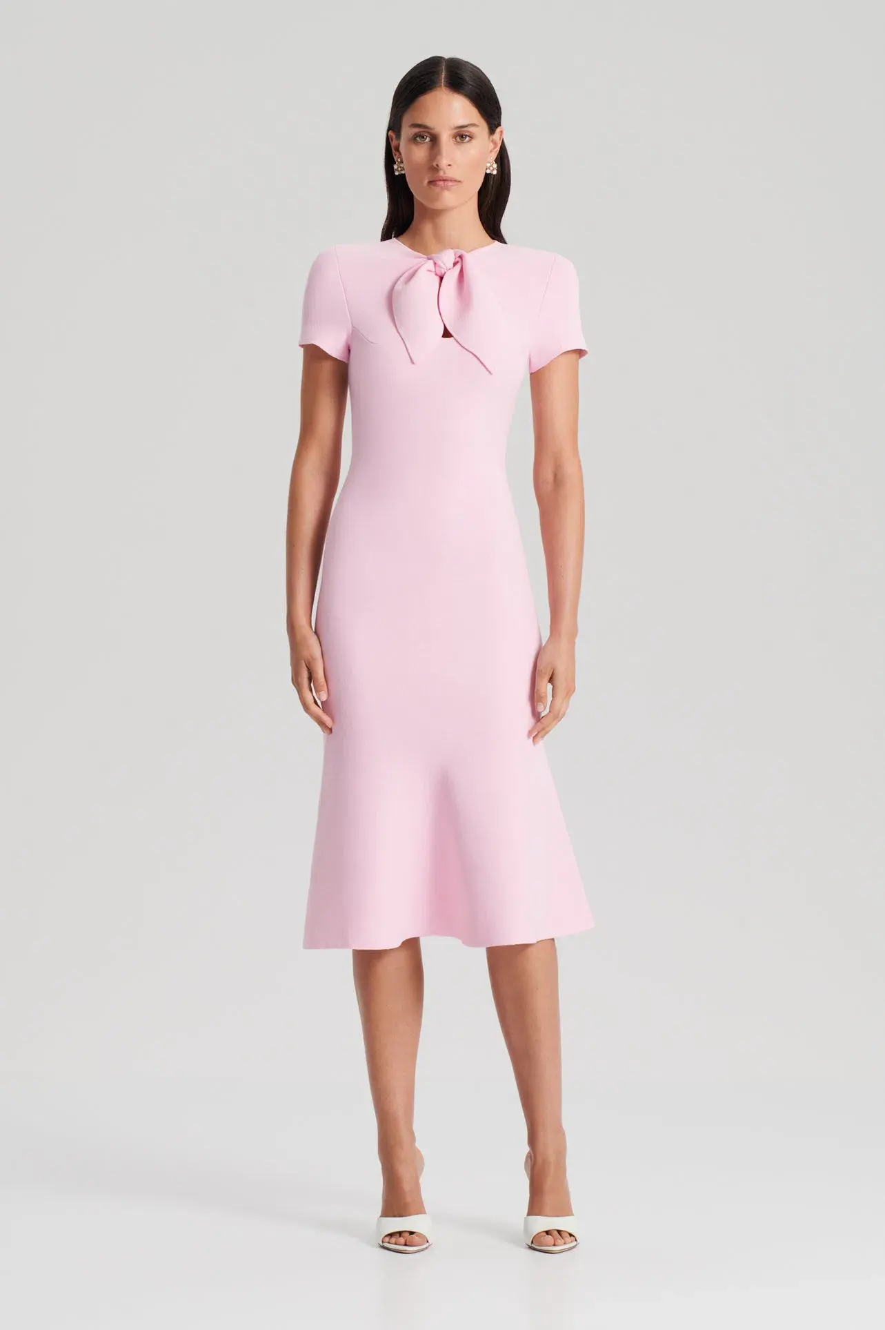 Scanlan Theodore Crepe Knit Cravat Midi Dress Light Pink Size 10 - Image 1