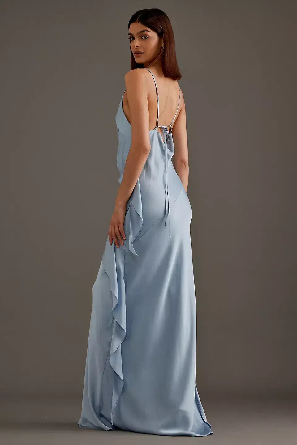 Anthropologie Asymmetric Ruffle Maxi Slip Dress Blue Size 10 - Image 3