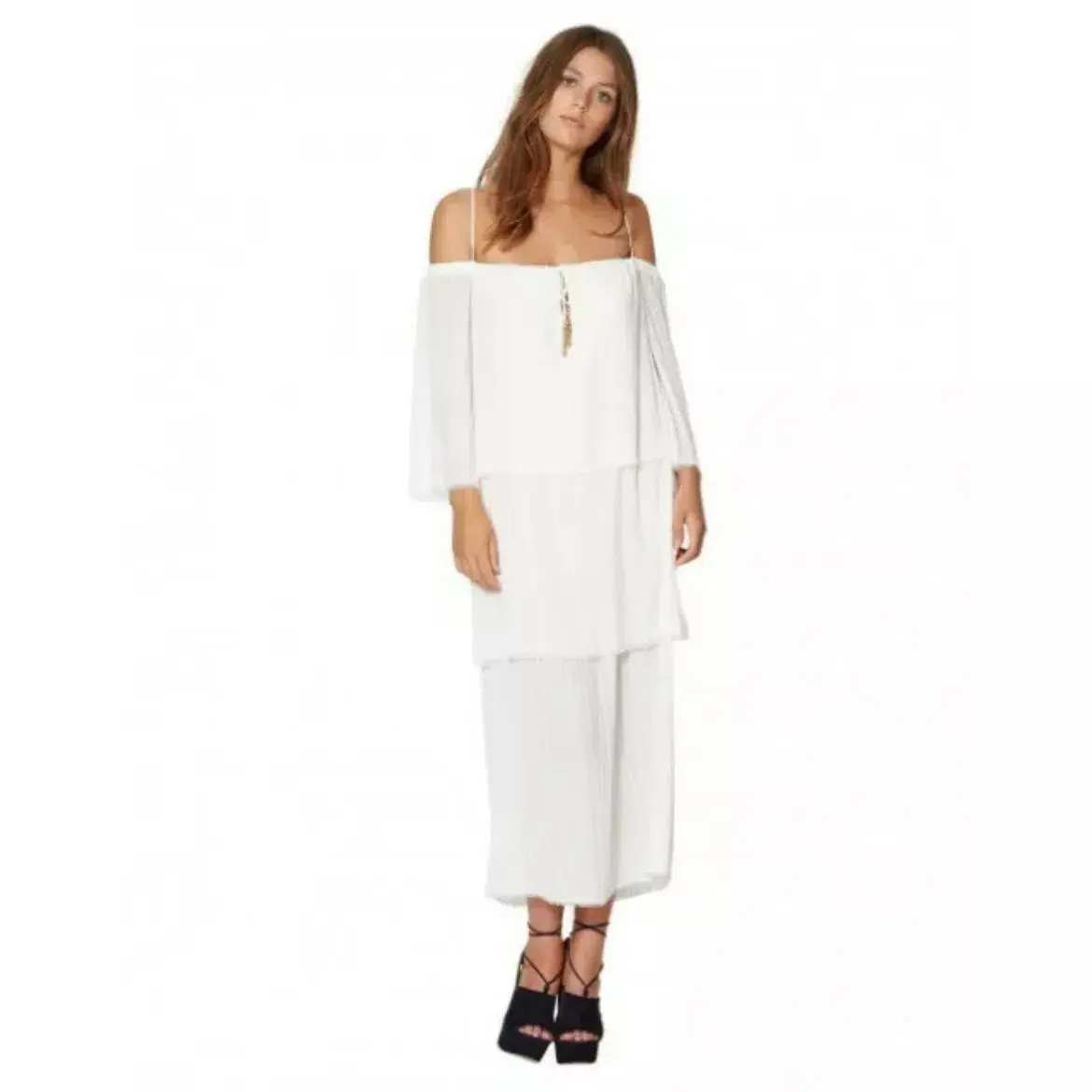 Bec & Bridge Windswept Tiered Maxi Dress Ivory Size 12 - Image 2