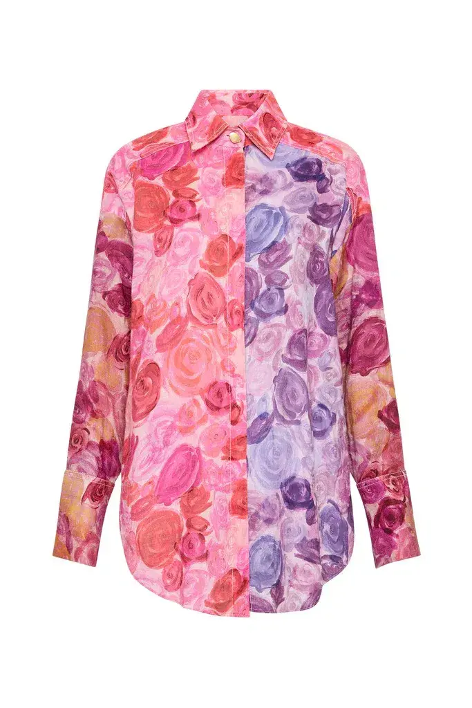 Aje Vision Oversized Linen Shirt Kaleidoscopic Rose Size 14 - Image 4